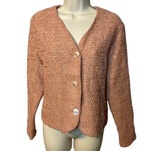 First Option Button Up Shrug Knit Cardigan Sweater Women's Medium 80's VTG Coral